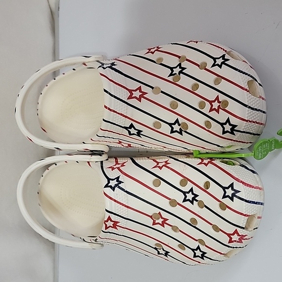 Men\'s Crocs Classic Stars‎ and Stripes Clog, White/Red, Size 9, Pre-owned